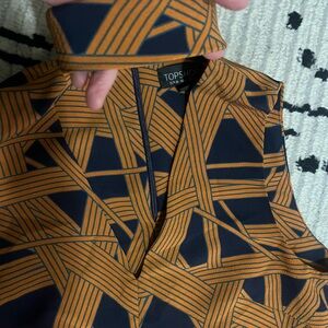Topshop Geometric navy orange tank with keyhole front, zip back